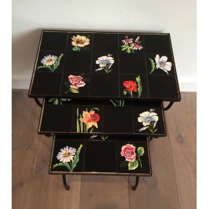 Vintage nesting tables in ceramic and metal 1950s 