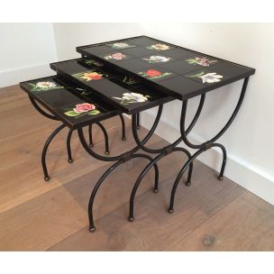 Vintage nesting tables in ceramic and metal 1950s 