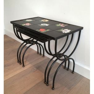 Vintage nesting tables in ceramic and metal 1950s 