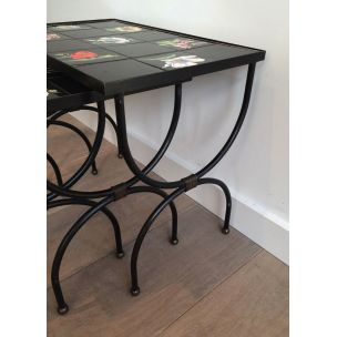 Vintage nesting tables in ceramic and metal 1950s 