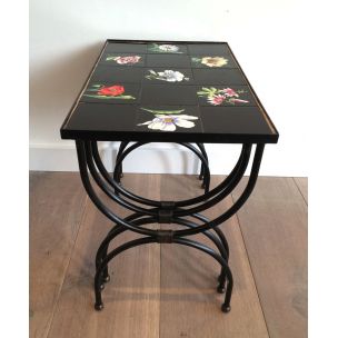 Vintage nesting tables in ceramic and metal 1950s 