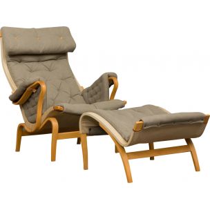 Vintage lounge chair & footstool Pernilla by Bruno Mathsson 1969