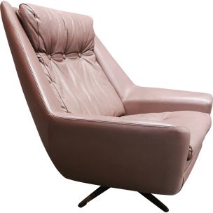 Vintage armchair in leather swivel Scandinavian design 1950