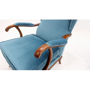 Paire de fauteuils vintage en velours par Paolo Buffa azure,1940