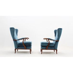 Pair of vintage azure velvet armchairs by Paolo Buffa,1940