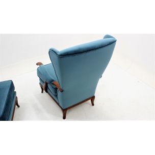 Paar Vintage-Sessel in Samt von Paolo Buffa azurblau,1940