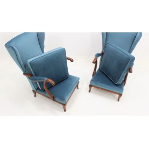 Pair of vintage azure velvet armchairs by Paolo Buffa,1940