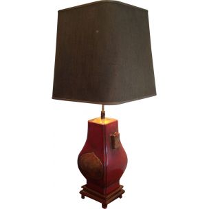 Vintage lamp in red lacquer and gold, France 1960