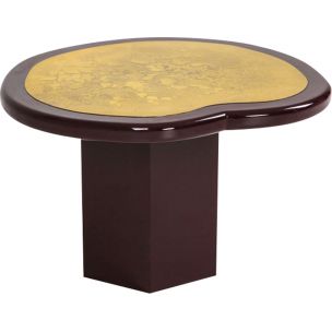 Table d'appoint vintage laquée bordeaux en laiton 1970