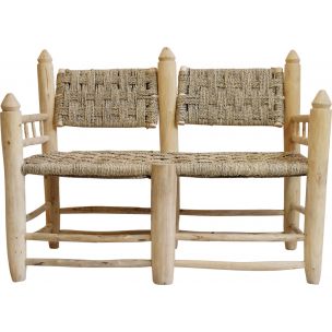 Moroccan vintage bench in wood and rope