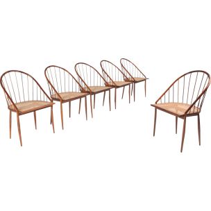 Set of 6 vintage Curva chairs by Tenreiro in wood 1960