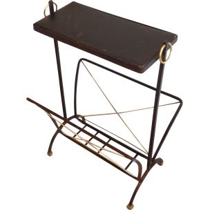 Vintage black metal and brass magazine rack, 1950