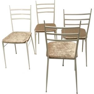 Suite de 4 chaises vintage italiennes blanches de Gio Ponti en fer et laiton