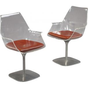 Pair of vintage armchairs swivelling in lucite 1970s 