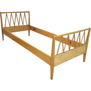 Vintage licht houten bed Frankrijk 1940