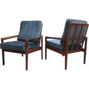 Paire de fauteuils vintage en teck massif 1960s