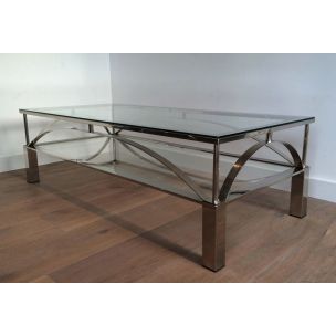Vintage glass and chrome coffee table, 1960
