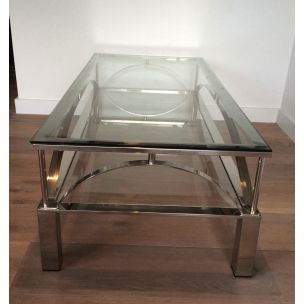 Table basse vintage en verre et chrome, 1960