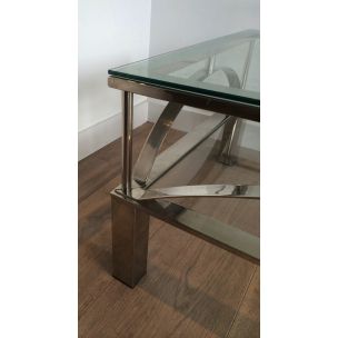 Mesa de centro vintage de cristal y cromo, 1960