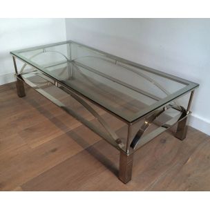 Vintage glass and chrome coffee table, 1960