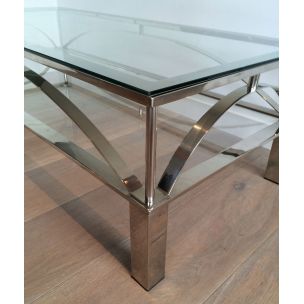 Vintage glass and chrome coffee table, 1960