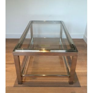 Vintage glass and chrome coffee table, 1970