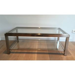 Table basse vintage en verre et chrome, 1970