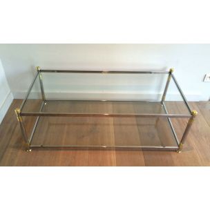 Vintage coffee table in gilded metal and glass, 1970