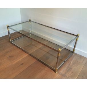 Vintage coffee table in gilded metal and glass, 1970