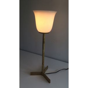 Lampada vintage in ottone e opalina, 1960