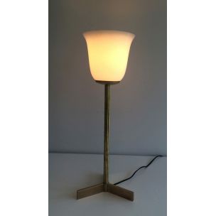 Lampe vintage en laiton et opaline, 1960