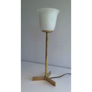 Lampada vintage in ottone e opalina, 1960