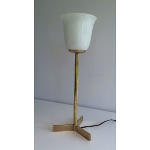 Lampe vintage en laiton et opaline, 1960