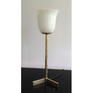 Lampada vintage in ottone e opalina, 1960