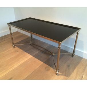 Mesa de café de prata Vintage com tampo de vidro preto lacado, 1940