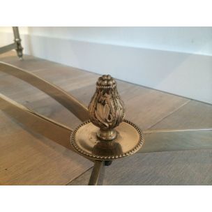 Vintage silver coffee table with black lacquered glass top, 1940