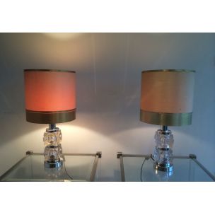 Pair of vintage table lamp in glass and chrome,1960