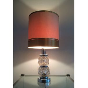 Par de lámparas de mesa vintage de cristal y cromo,1960