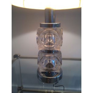 Par de lámparas de mesa vintage de cristal y cromo,1960