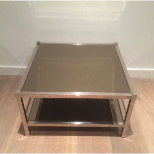 2 vintage chrome side tables with bronze mirrors,1970