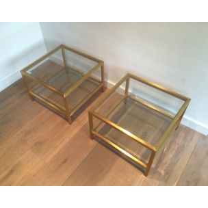 2 vintage side tables in anodized brass,1960