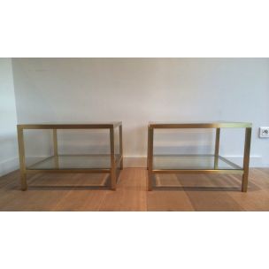 2 vintage side tables in anodized brass,1960