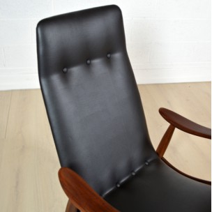Scandinavian armchair in teak and black leatherette - 1960s
