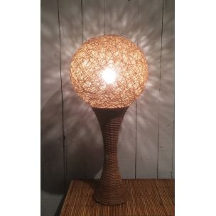 Lampada francese d'epoca in rattan, 1970