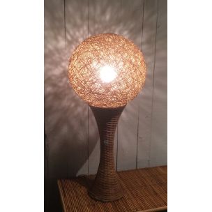 Lampada francese d'epoca in rattan, 1970