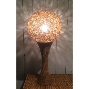 Lampada francese d'epoca in rattan, 1970