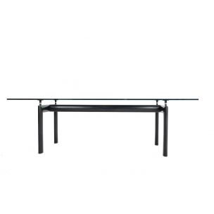 Table vintage LC6 pour Cassina en métal noir et verre 1990