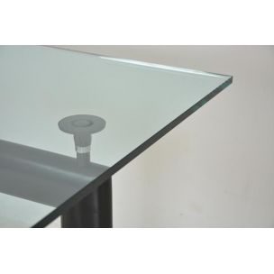 Table vintage LC6 pour Cassina en métal noir et verre 1990