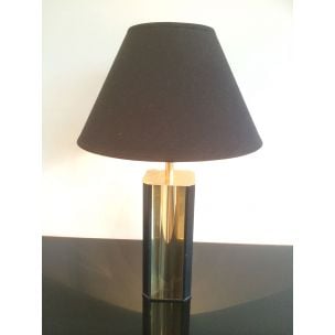 Lampe vintage française en métal doré et bois, 1960