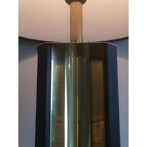 Lampe vintage française en métal doré et bois, 1960